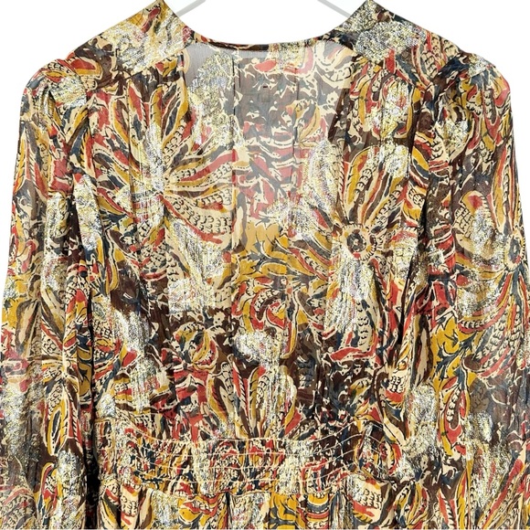 Ba&sh Quartz Dress - Metallic Gold Brown Floral V-Neck Long Sleeve Maxi Dress - Picture 11 of 14